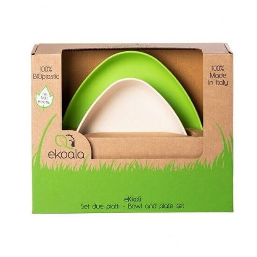 Set farfurii BIOplastic, verde/alb, Ekoala