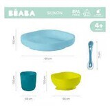 Four-piece silicone table set, blue, Beaba