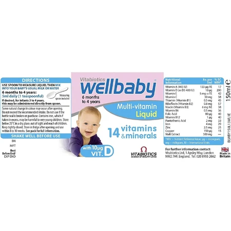 WellKid Baby- en Peutersiroop 14 vitaminen en mineralen, 150 ml, Vitabiotics