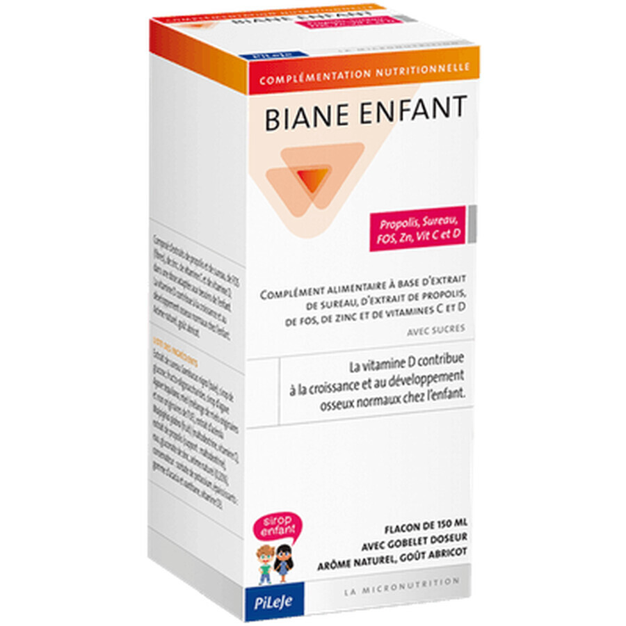 Sirop cu propolis, soc, fos, zinc, Vit C și D - Biane Enfant, 150 ml, Pileje