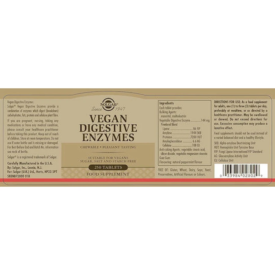 Solgar Vegane Verdauungsenzyme Glutenfrei 50 Tabs