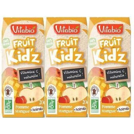 Suc Organic de măr, mango și acerola, 3x200 ml, Vitabio