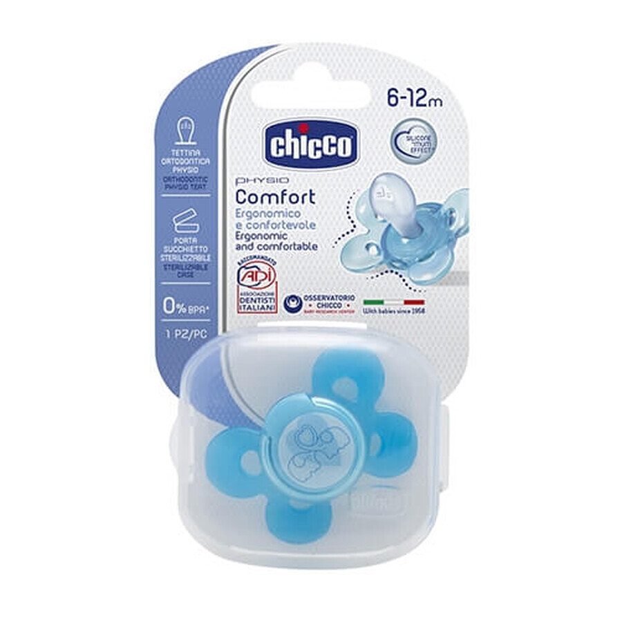 Physio Comfort anatomisch gevormde siliconenspeen 6-12 maanden, Blauw, 74913-7, Chicco