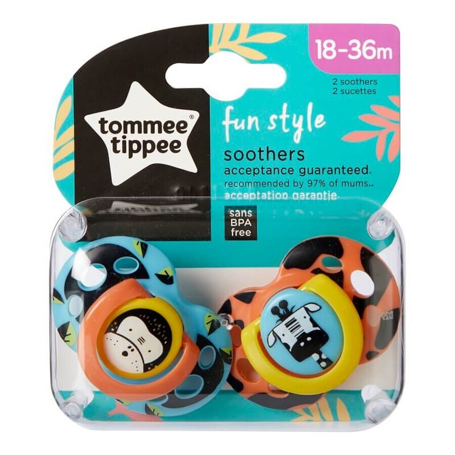 Suzete ortodontice de zi Fun 18-36 luni, Maimuță/Zebra, 2 buc, TT0166, Tommee Tippee