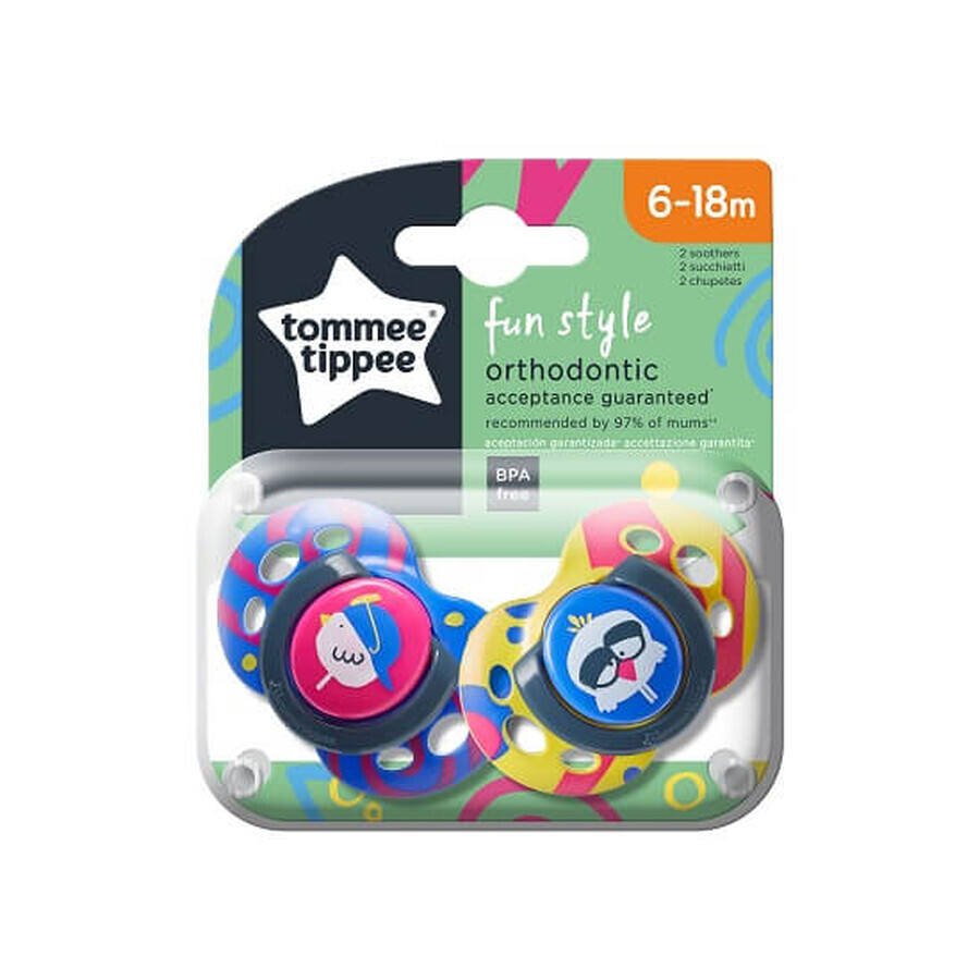 Suzete Ortodontice de zi Fun Pasare, 6-18 luni, Tommee Tippee