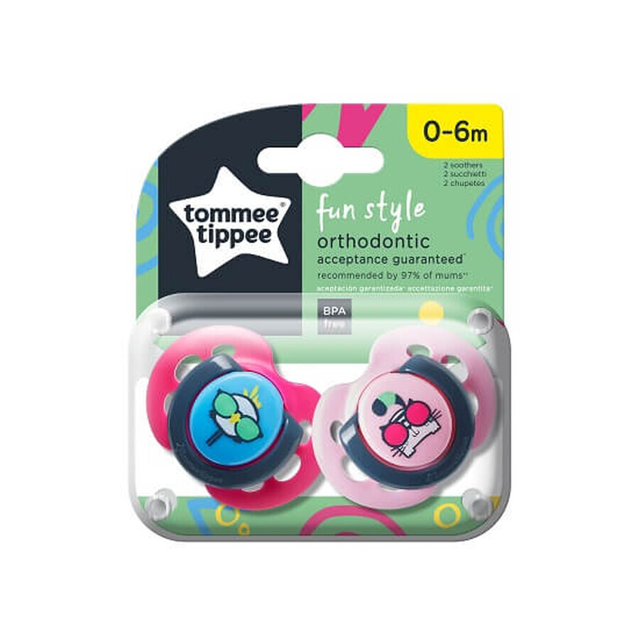 Suzete ortodontice de zi Fun pui/pisica, 0-6 luni, Tommee Tippee