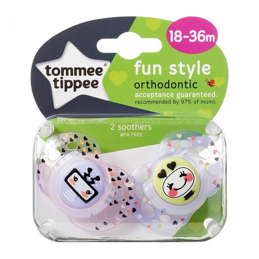 Suzete Ortodontice de zi Fun Style, 18-36 luni 2 buc, TT0150 Roboțel galben, Tommee Tippee