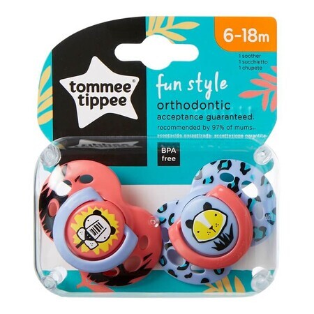 Suzete Ortodontice de zi model Trigru Roz-Lila Fun Style, 6-18 luni 2 buc, Tommee Tippee