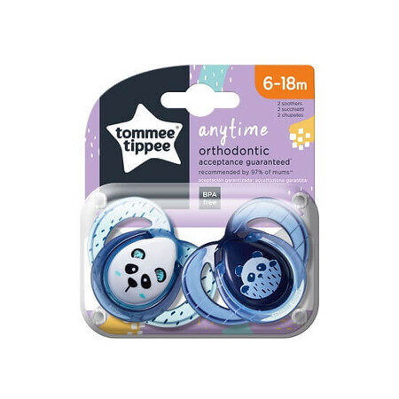 Suzete ortodontice ursuleti panda Albastru/Alb, Anytime 6-18 luni, Tommee Tippee