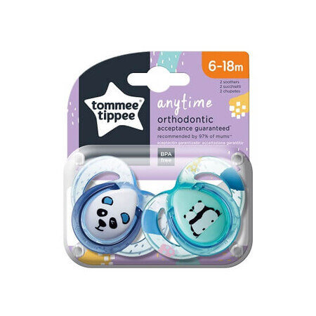 Suzete ortodontice Ursuleti Panda Verde/Alb, Anytime, 6-18 luni, Tommee Tippee