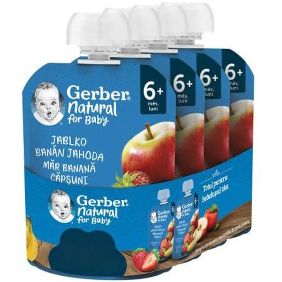 Apple, banana and strawberry puree pack, 6 months+, 4 x 90 g, Gerber