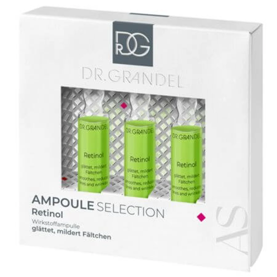 Set de flacons avec concentré actif pour le lissage des rides Retinol, 3x3 ml, Dr Grandel
