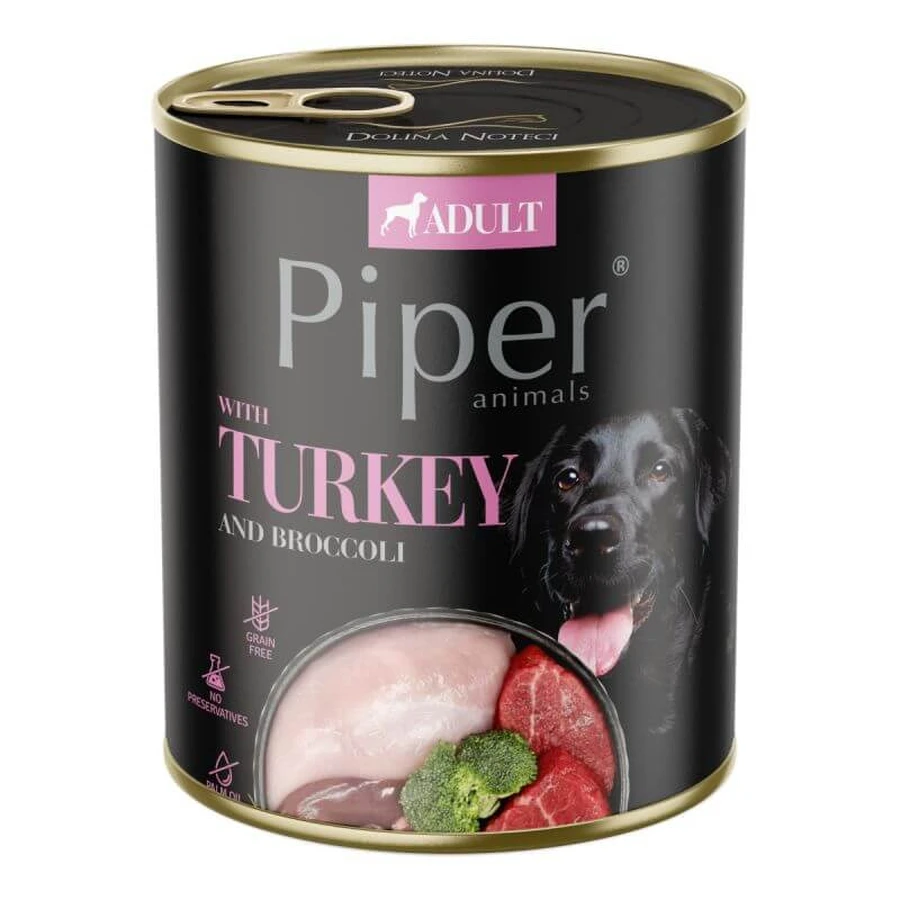 Nassfutter für ausgewachsene Hunde mit Putenfleisch und Brokkoli, 800 g, Piper