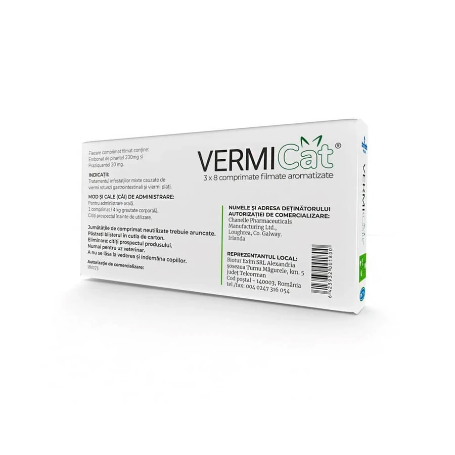 Inneres Antiparasitikum für Katzen Vermicat, 230MG/20MG, 24 Tabletten