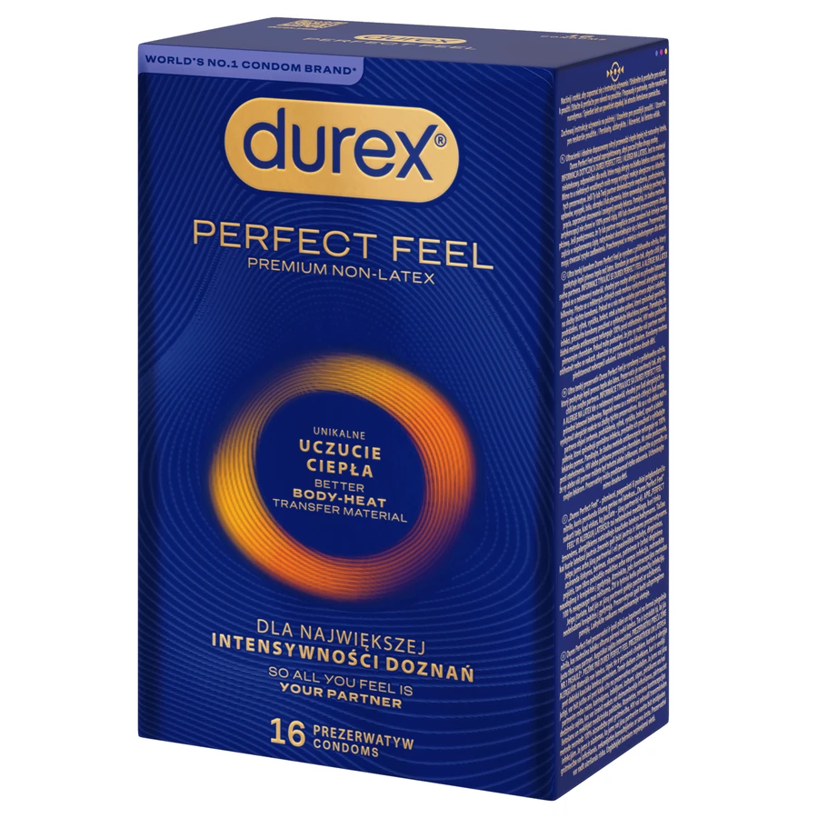 Durex Perfect Feel Premium Non-Latex, non-latex condooms, uniek warm gevoel, 16 stuks