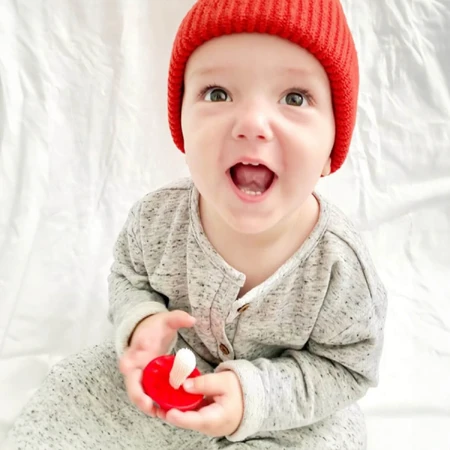 RaZbaby, dentition orthophonique, champignon, rouge et bleu, à partir de 3 mois, 2 pièces