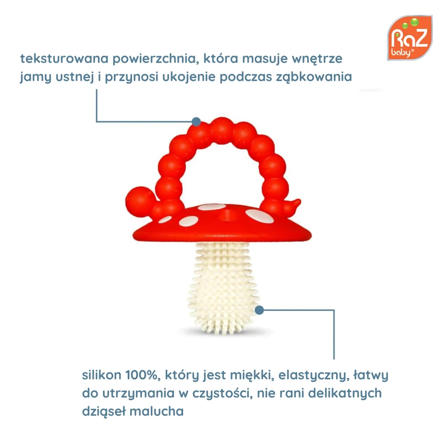 RaZbaby, dentier orthophonique, champignon, rouge et vert, à partir de 3 mois, 2 pièces
