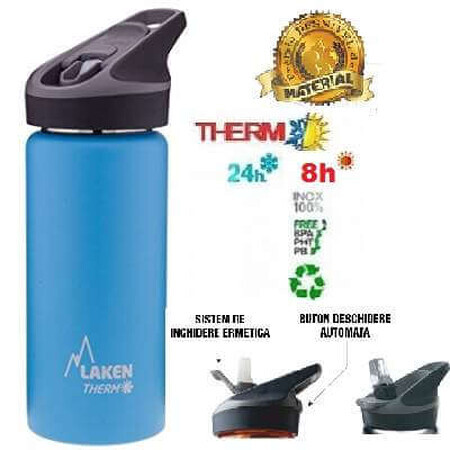 Termos inox cu capac automat Jannu Turqoise, 500ml, Laken