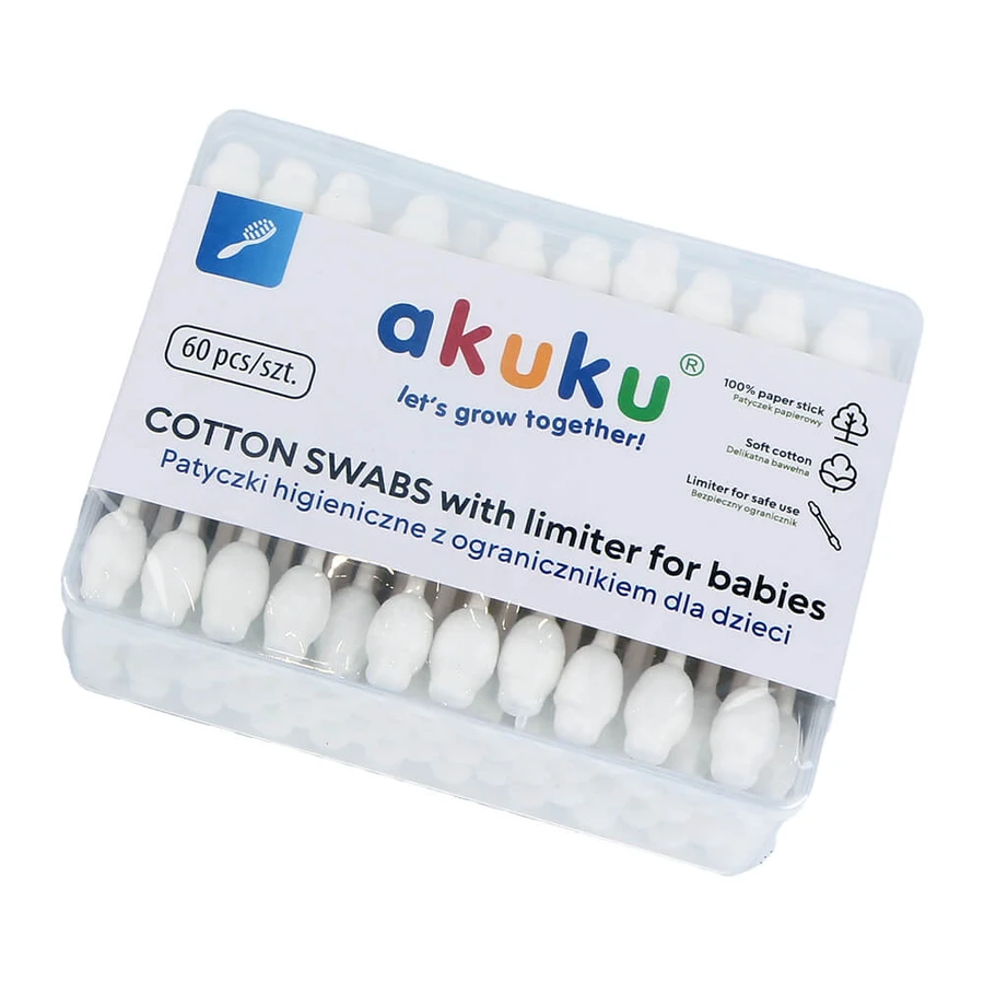 AKUKU, oorstokjes met stop voor baby's en kinderen, 60 stuks
