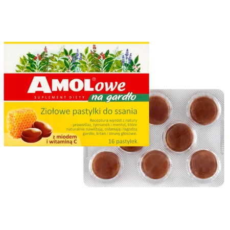 AMOL gorge, pastilles aux herbes avec miel et vitamine C, 16 pastilles