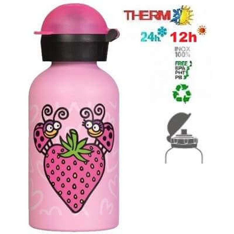 Termos inox cu ventil sport - Hit, Căpsunică, 350ml, Laken