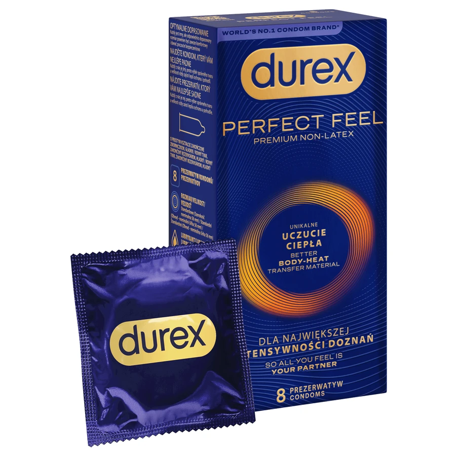 Durex Perfect Feel Premium Non-Latex, Nicht-Latex-Kondome, einzigartiges warmes Gefühl, 8 Stück