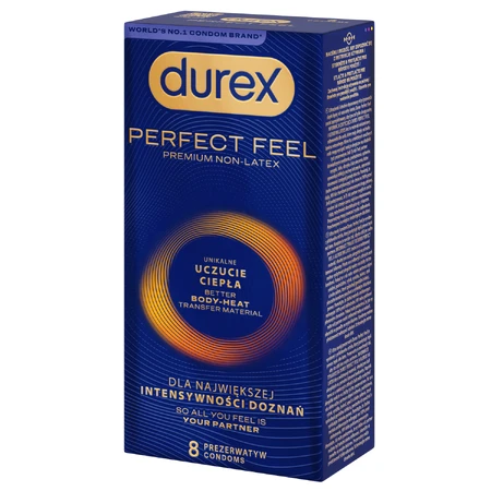 Durex Perfect Feel Premium Non-Latex, Nicht-Latex-Kondome, einzigartiges warmes Gefühl, 8 Stück