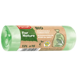 Paclan For Nature, biologisch afbreekbare afvalzakken,12 l x 15 stuks