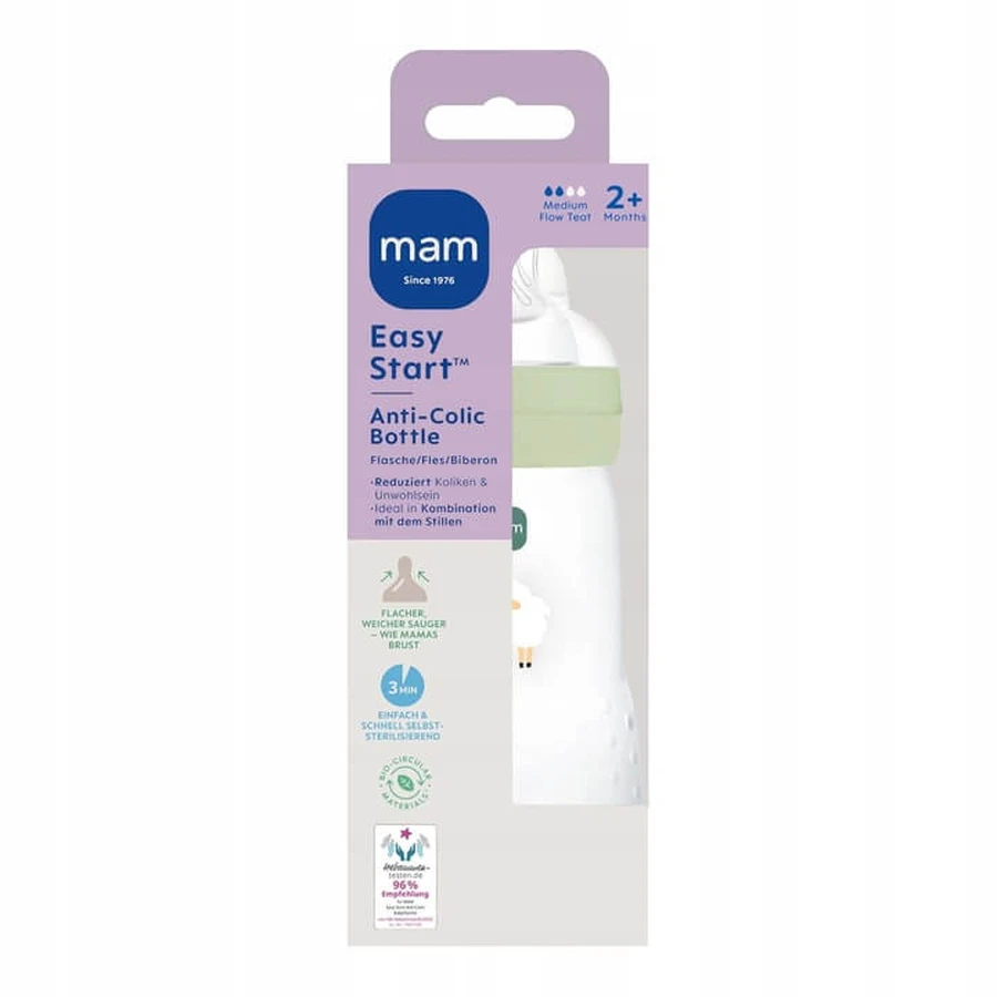 MAM Perfect Start, biberon anti-colique, avec tétine en silicone, Grounding in Nature, unisexe, à partir de 2 mois, 260 ml