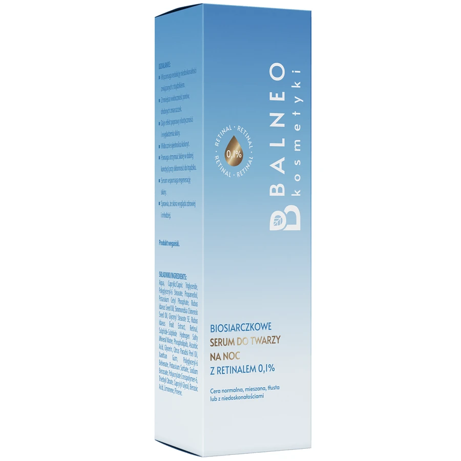 Balneokosmetics, biosulfide gezichtsserum met retinal 0,1% voor de nacht, 30 ml