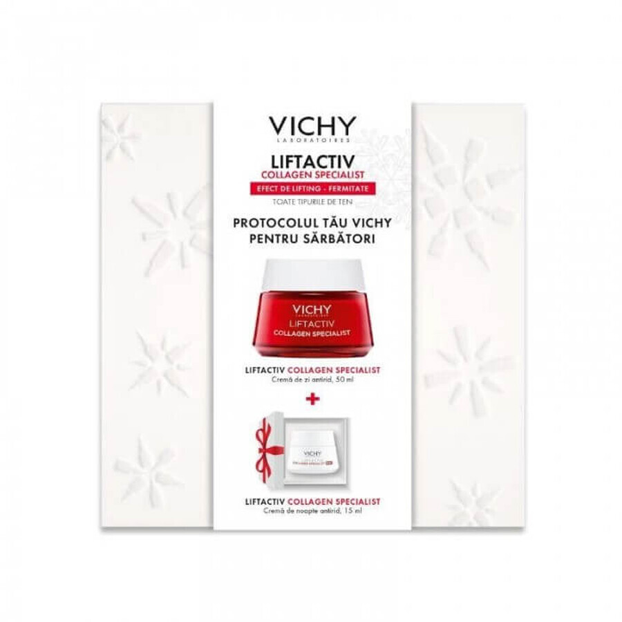 Trusă Xmas, Liftactiv Specialist, Cremă de zi, Antirid, Toate tipurile de ten, 50 ml + Fiole Exfoliere nocturnă, 3 buc, 2 ml + Cremă de noapte, 1.5 ml,  Vichy