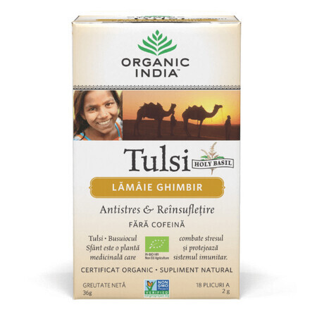 Tulsi mit Zitrone und Ingwer Tee, 18 Beutel, Bio Indien