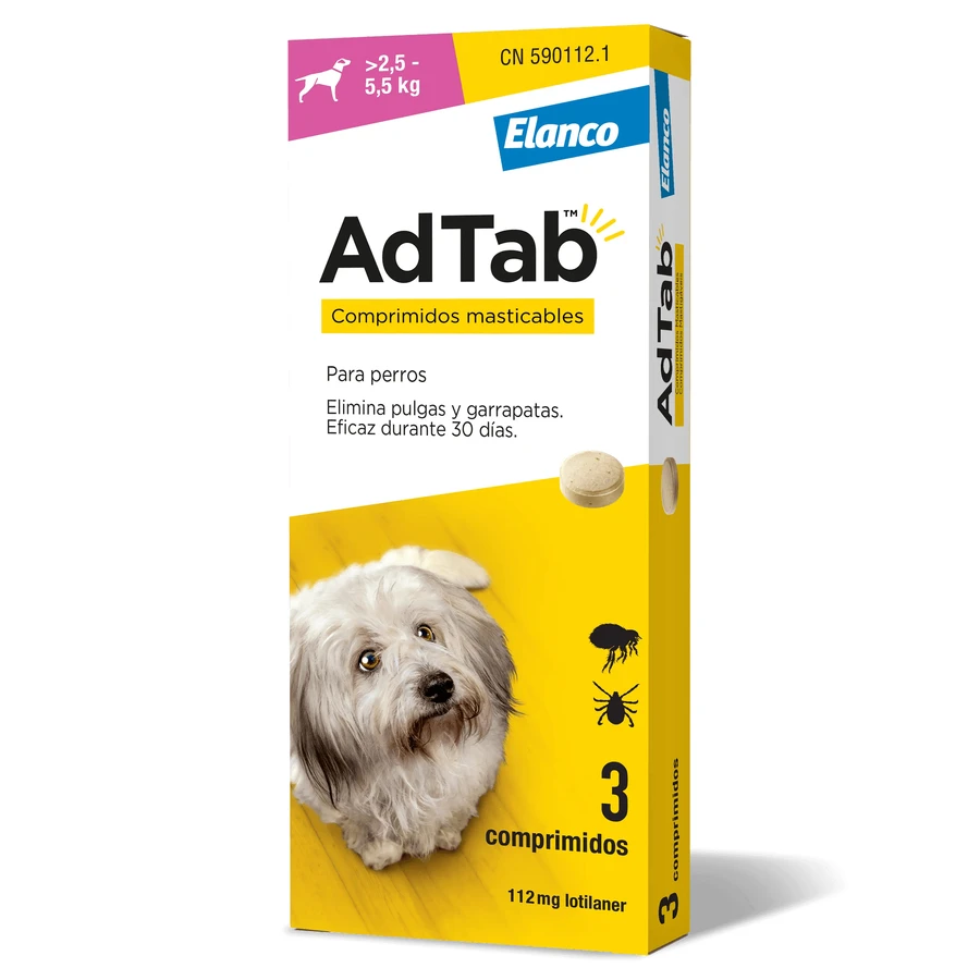 AdTab 112Mg comprimidos masticables perros 2,5-5,5Kg, 3Cpd
