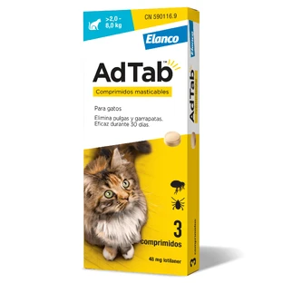 AdTab 48Mg comprimidos masticables gatos 2-8Kg, 3Cpd