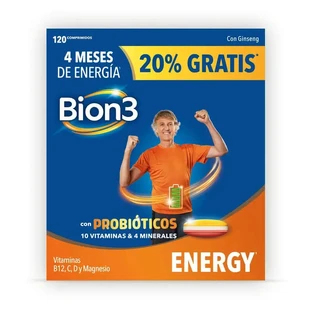 Bion3 Energy comprimidos multivitamínicos con probióticos, 120 comprimidos