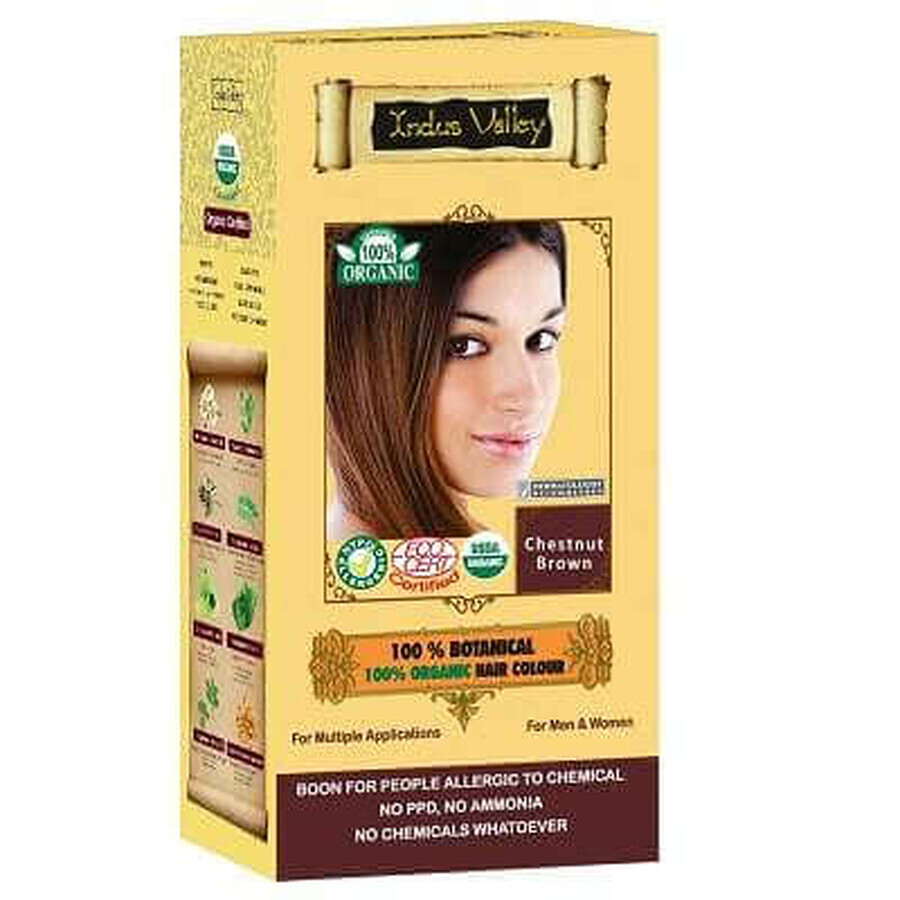 Vopsea de păr 100% vegetală bio, nuanță Chestnut Brown, Indus Valley