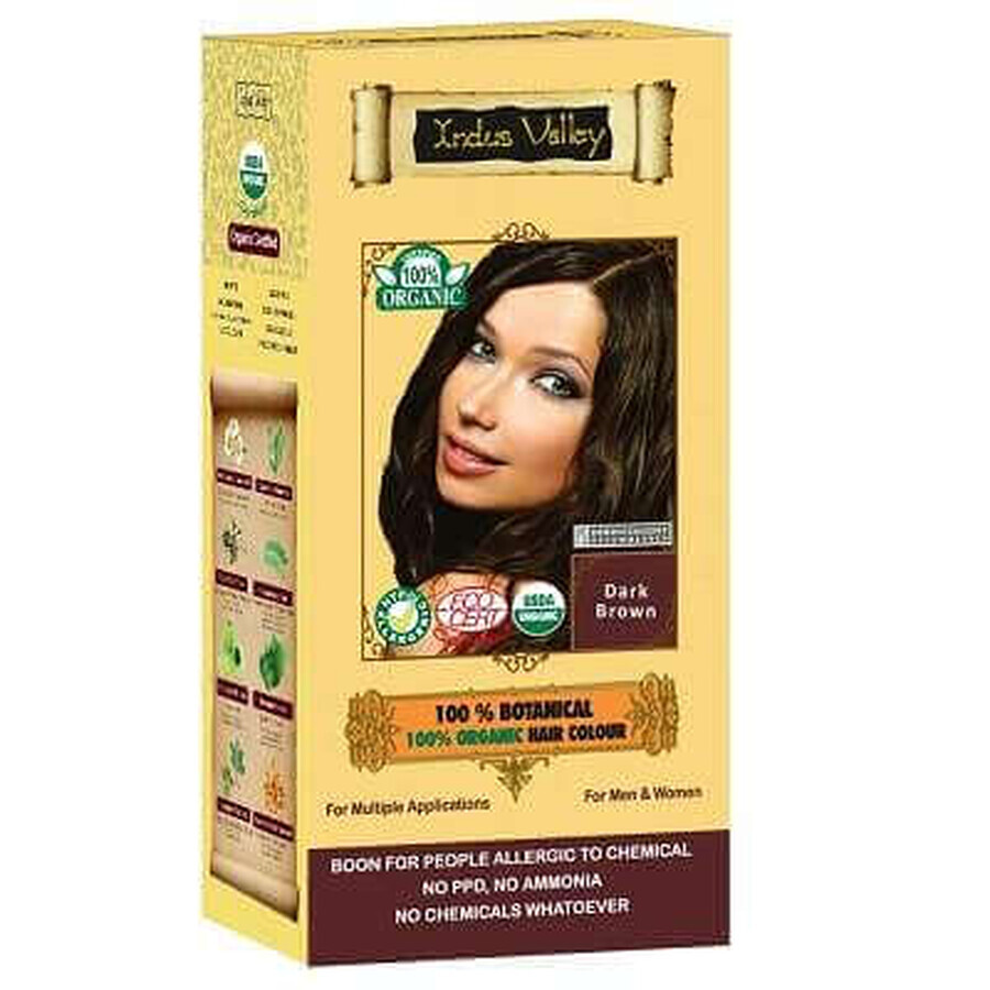 Vopsea de păr 100% vegetală bio, nuanță Dark Brown, Indus Valley