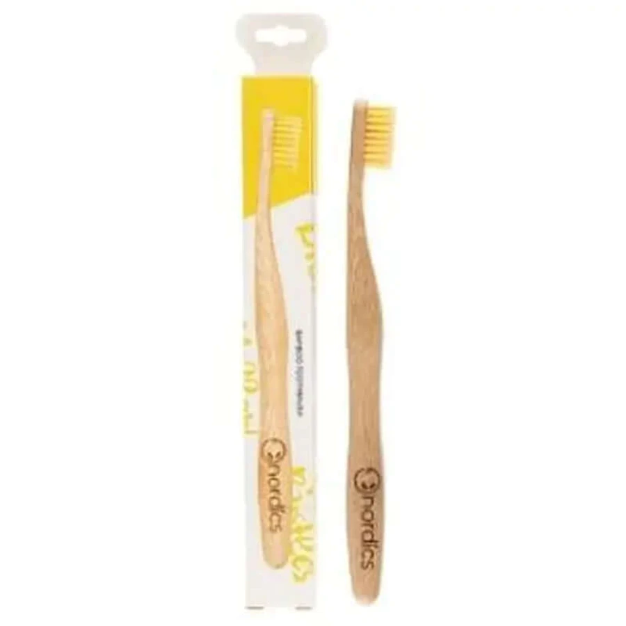 Periuță de dinți din bambus Nordics Oral Care - galben