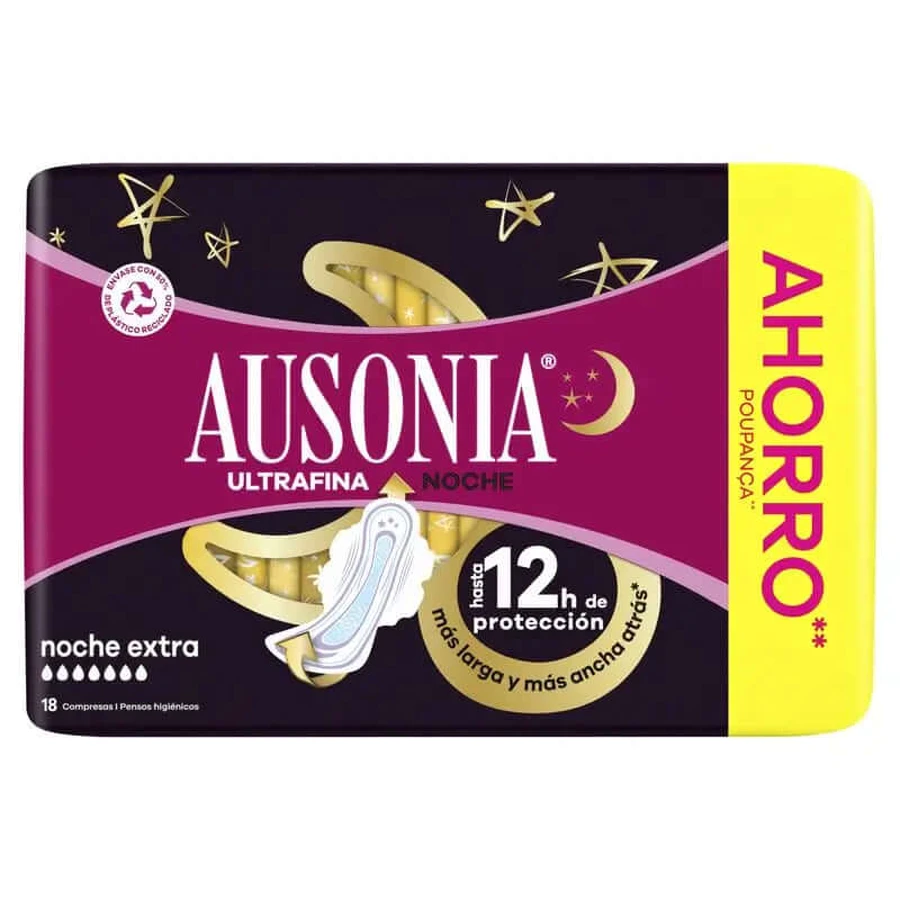 Ausonia Ultrafine Menstrual Night Extra Binden mit Flügeln, 18 Stück