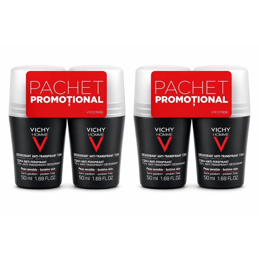 Vichy Homme Extreme Control Deodorant 72h Deodorant Roll-On Set 4x50ml