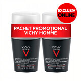 Deodorant roll-on antiperspirant control extrem pentru barbati 72h, 50 ml + 50 ml, Vichy Homme