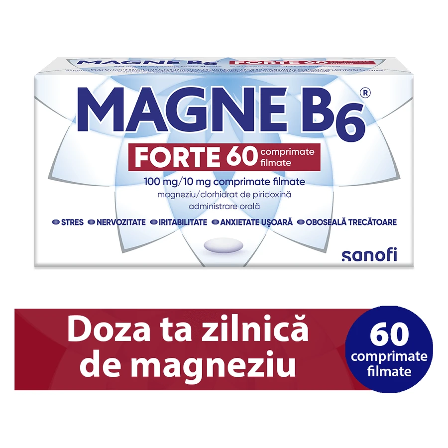 Magne B6 Forte 100 mg/10 mg, 2 x 60 filmomhulde tabletten, Sanofi