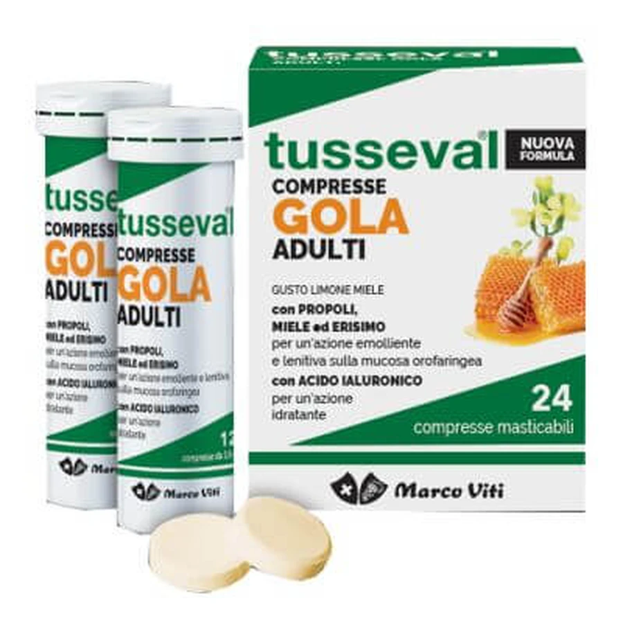 Tusseval gât adulți 24 comprimate masticabile lămâie și miere