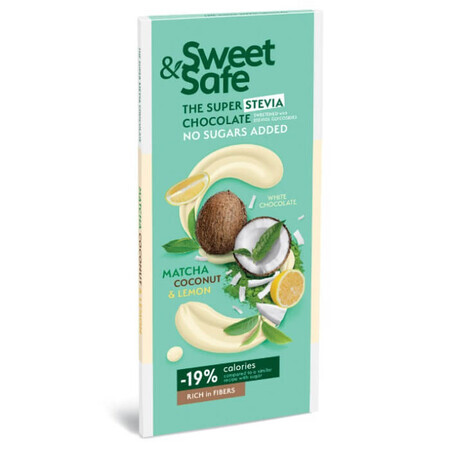 Ciocolata alba cu matcha ceai verde, cocos si lamaie Sweet & Safe, 90 g, Sly Nutritia