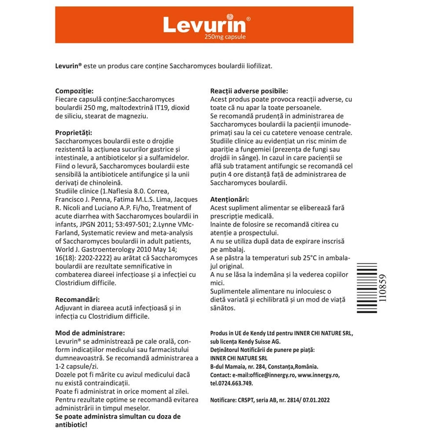 Levurin 250 mg, 12 capsules, Innergy