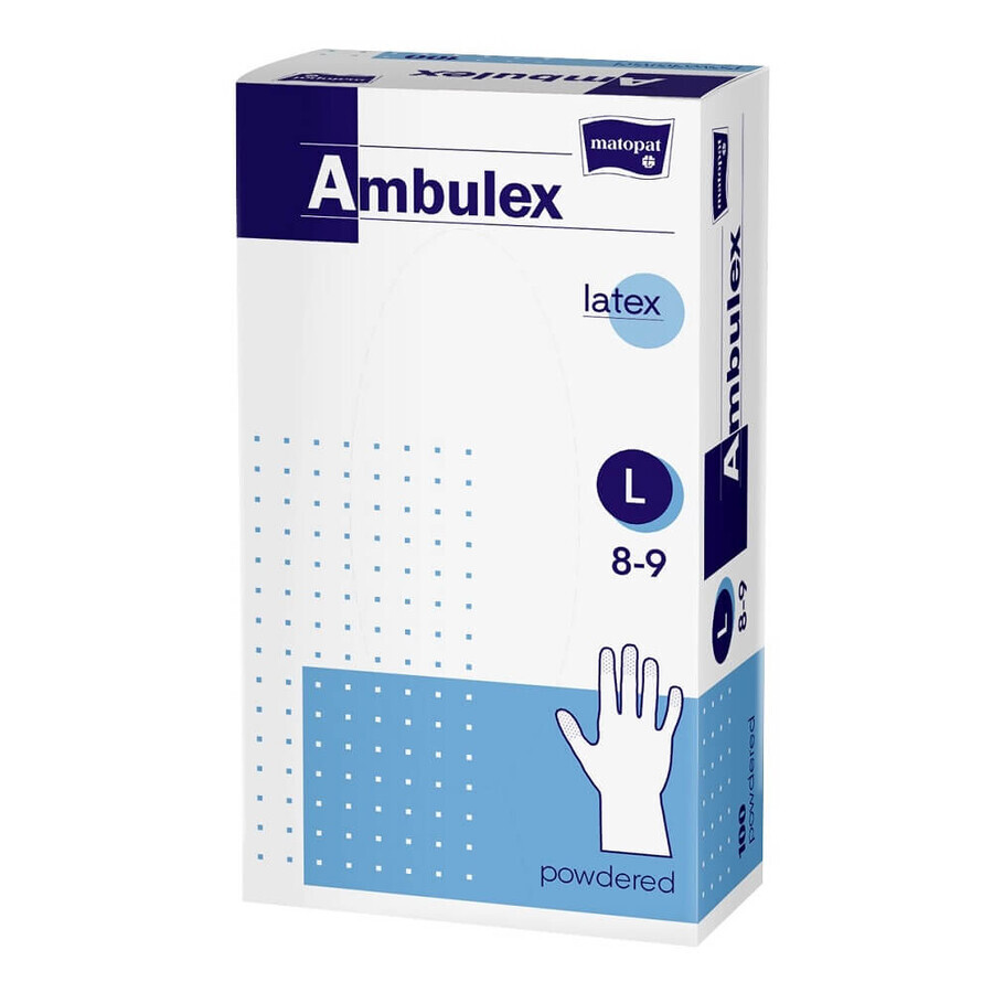 Manusi de examinare din latex pudrate Ambulex, Marimea L, 100 bucati, Matopat