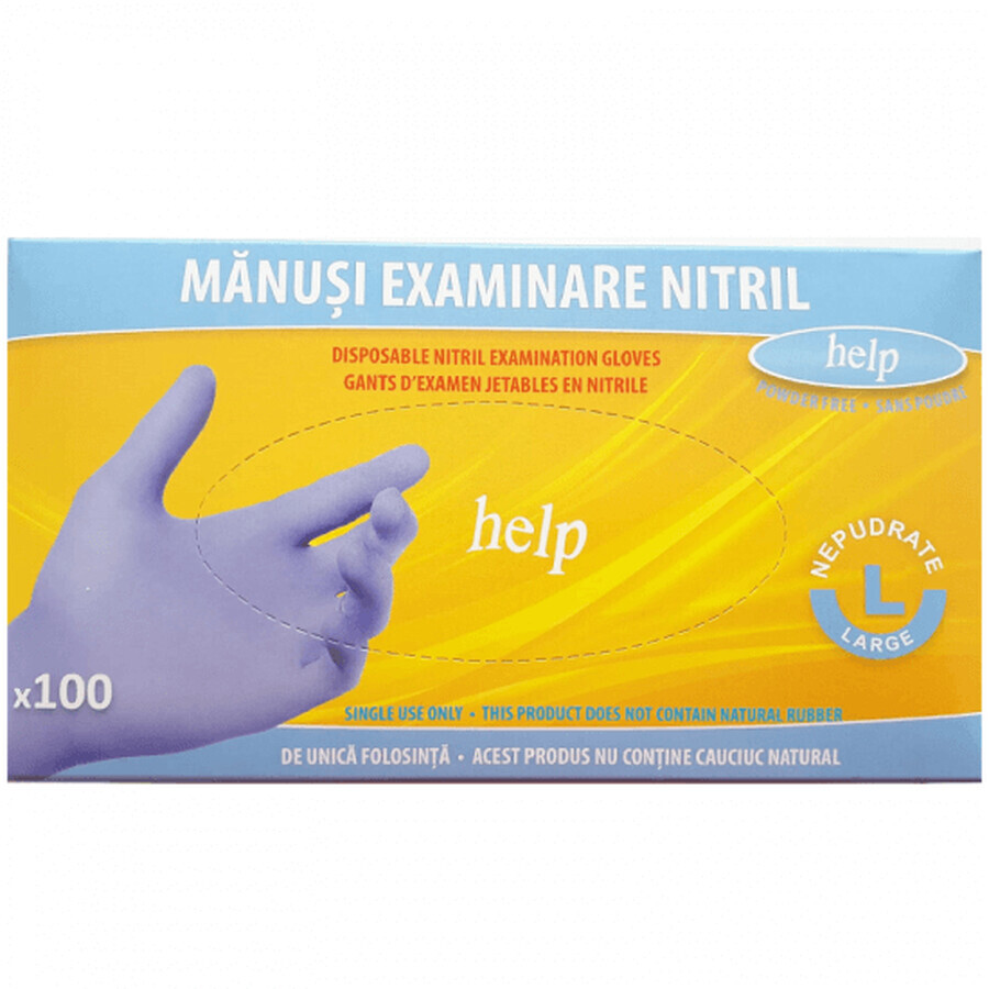 Manusi de examinare din nitril nepudrate marimea L, 100 buc, Help