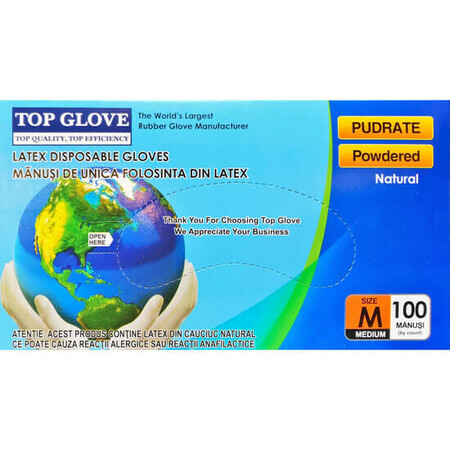 Latex-Handschuhe Top Glove, Größe M, 100 Stück, Roval Med