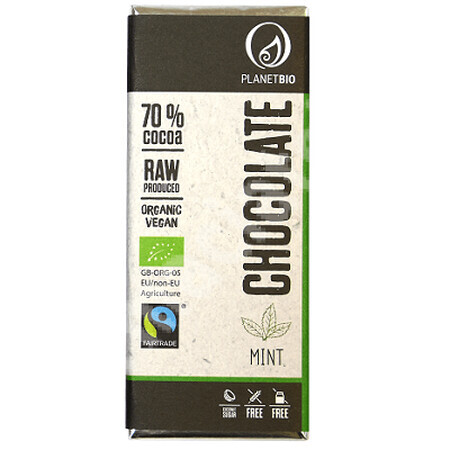 Ciocolata organica fara gluten cu menta si 70% cacao, 30 g, Planet Bio