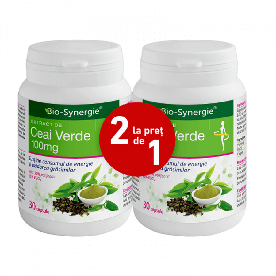 Pachet Extract de Ceai verde 100mg, 30 + 30 capsule (2 la pret de 1), Bio Synergie